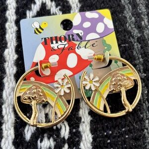 NWT THORN & FABLE RAINBOW MUSHROOM HOOP EARRINGS FESTIVAL COTTAGE CORE